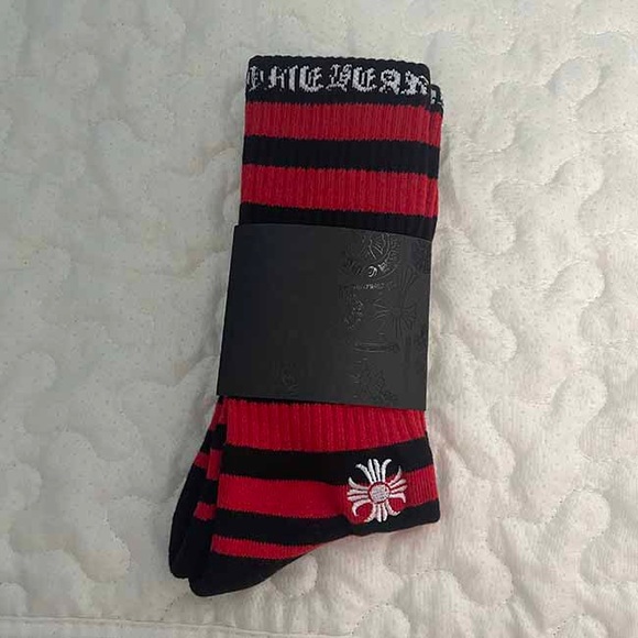 Chrome Hearts Red And Black Striped Knitted Crew Socks - Picture 2 of 6